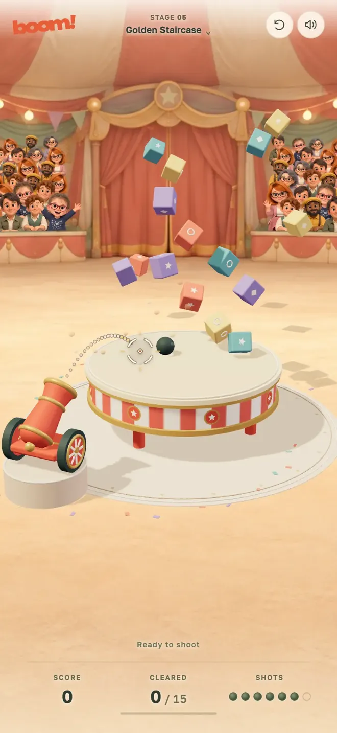 An encore stage, Golden Staircase, with props raining off the table