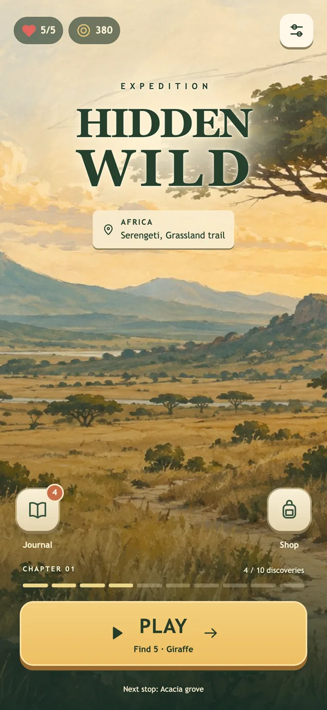 Expedition: Hidden Wild on iPhone: camp on the Serengeti at sunrise